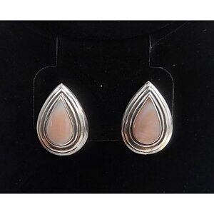 Sterling Silver & Pink Stone Teardrop Earrings Classic BOHO Vintage